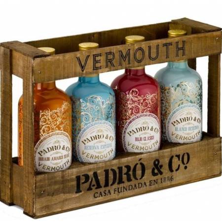 Caja de madera Vermouth Padró & Co. de 4 botellas