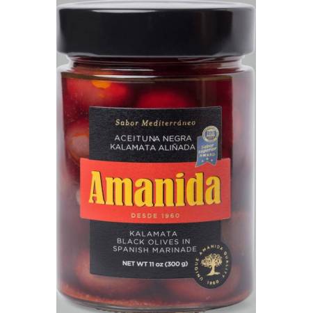 Aceituna negra kalamata aliñada Amanida (tarro crital 350gr)