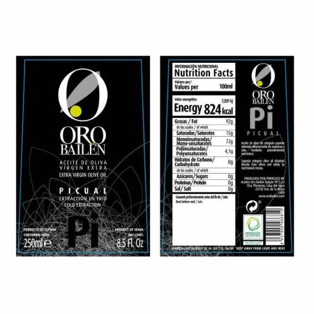 Aceite de oliva virgen extra Picual botella 250 ml ORO BAILEN