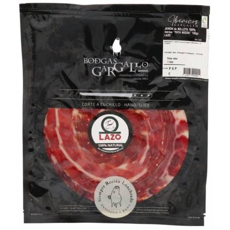 Jamón de Bellota 100% ibérico -Pata negra "LAZO" Sabroso, elegante. 100gr.